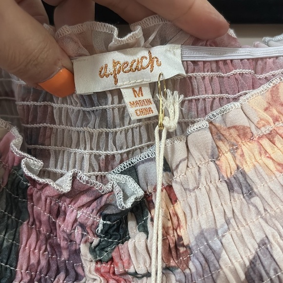 A. Peach Crop Top floral, sheer, long sleeve, smocked, adjustable size M - Picture 4 of 9
